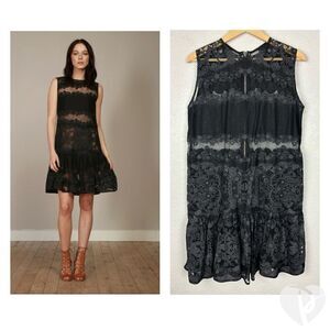 Bronx & Banco Bettina Mini Ruffle Lace‎ Hem Dress Sz Large Black Revolve Aritzia